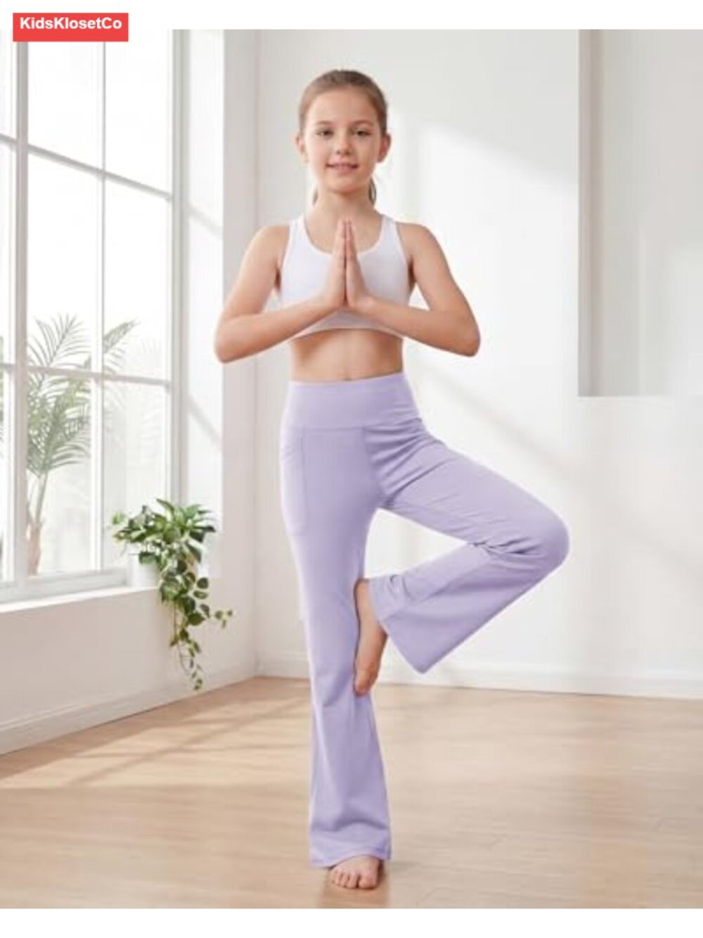 Girls Flare Leggings High Waisted Bootcut Yoga Pants with Pockets - Picture 2 of 5